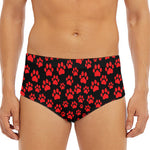 Red And Black Paw Pattern Print Men's Triangle Swim Briefs