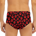 Red And Black Paw Pattern Print Men's Triangle Swim Briefs