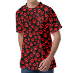 Red And Black Paw Pattern Print Men's Velvet T-Shirt