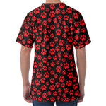 Red And Black Paw Pattern Print Men's Velvet T-Shirt