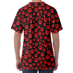 Red And Black Paw Pattern Print Men's Velvet T-Shirt