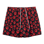 Red And Black Paw Pattern Print Mesh Shorts
