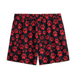 Red And Black Paw Pattern Print Mesh Shorts