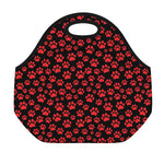 Red And Black Paw Pattern Print Neoprene Lunch Bag
