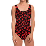 Red And Black Paw Pattern Print One Piece Swimsuit