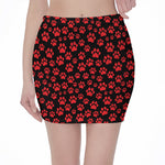 Red And Black Paw Pattern Print Pencil Mini Skirt