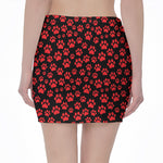Red And Black Paw Pattern Print Pencil Mini Skirt