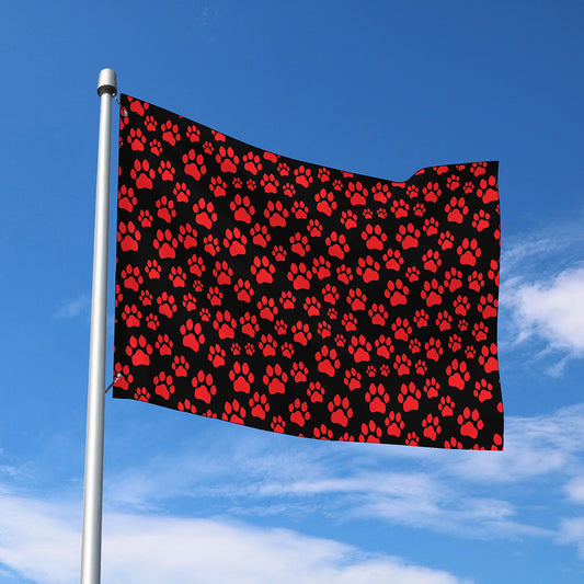 Red And Black Paw Pattern Print Polyester Flag