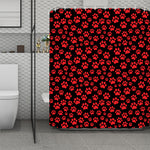Red And Black Paw Pattern Print Polyester Shower Curtain