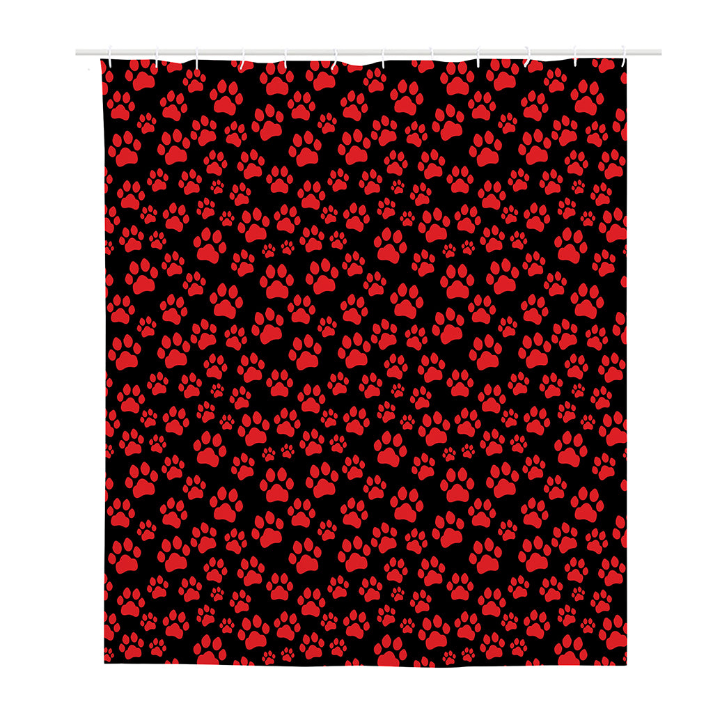 Red And Black Paw Pattern Print Polyester Shower Curtain