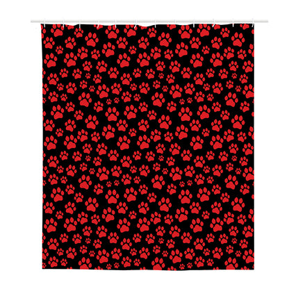 Red And Black Paw Pattern Print Polyester Shower Curtain
