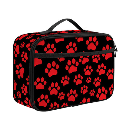 Red And Black Paw Pattern Print Portable Lunch Bag