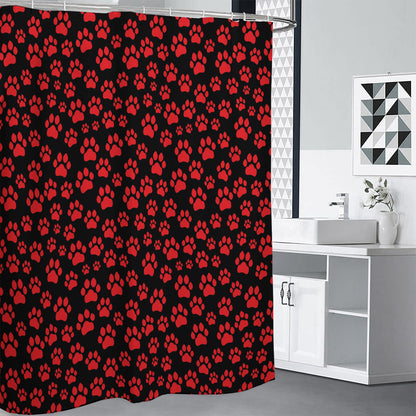 Red And Black Paw Pattern Print Premium Shower Curtain