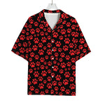 Red And Black Paw Pattern Print Rayon Hawaiian Shirt
