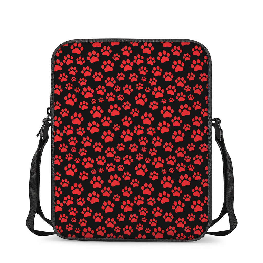 Red And Black Paw Pattern Print Rectangular Crossbody Bag