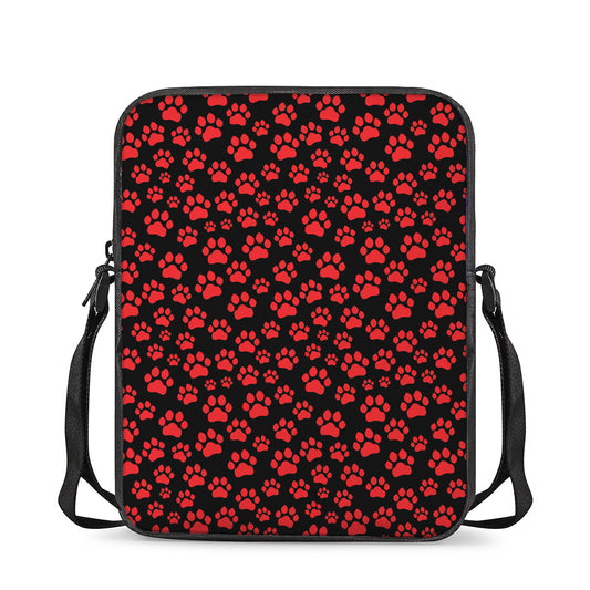 Red And Black Paw Pattern Print Rectangular Crossbody Bag