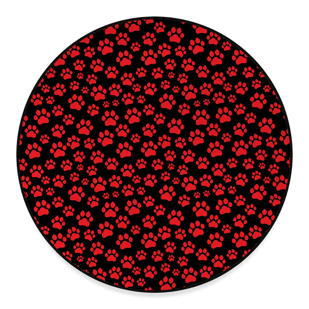 Red And Black Paw Pattern Print Round Floor Mat