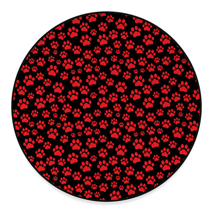 Red And Black Paw Pattern Print Round Floor Mat