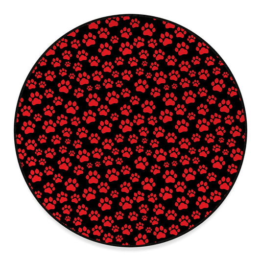 Red And Black Paw Pattern Print Round Floor Mat