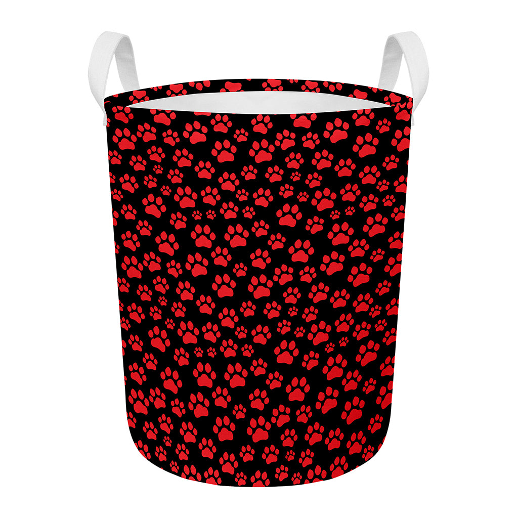 Red And Black Paw Pattern Print Round Laundry Basket