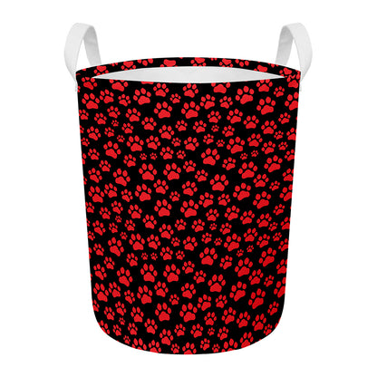 Red And Black Paw Pattern Print Round Laundry Basket