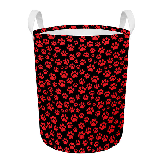 Red And Black Paw Pattern Print Round Laundry Basket