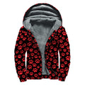 Red And Black Paw Pattern Print Sherpa Lined Zip Up Hoodie