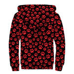 Red And Black Paw Pattern Print Sherpa Lined Zip Up Hoodie