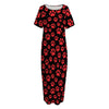 Red And Black Paw Pattern Print Short Sleeve Long Nightdress