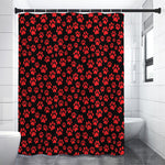 Red And Black Paw Pattern Print Shower Curtain