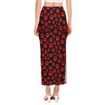 Red And Black Paw Pattern Print Side Slit Maxi Skirt