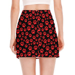 Red And Black Paw Pattern Print Side Slit Mini Skirt