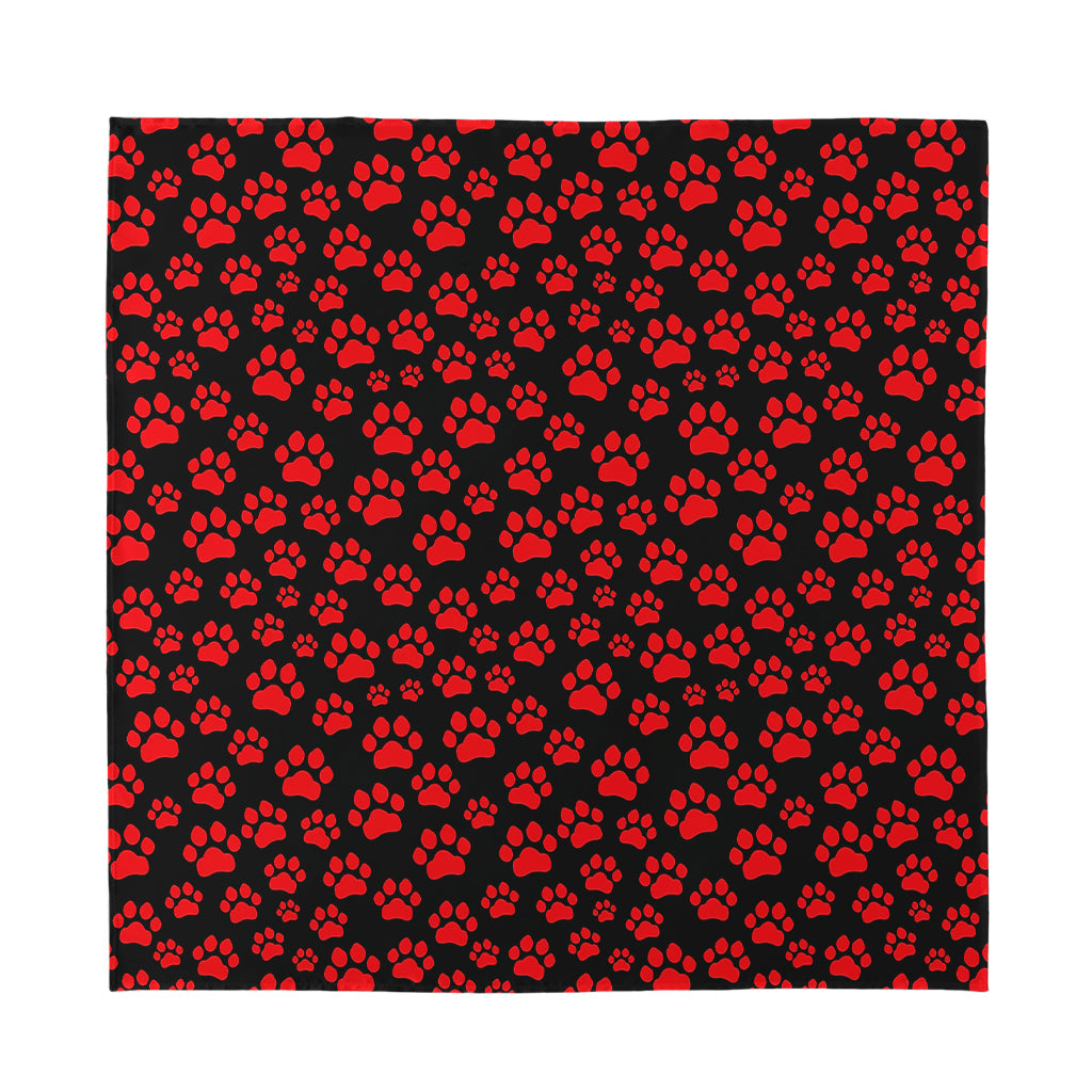 Red And Black Paw Pattern Print Silk Bandana