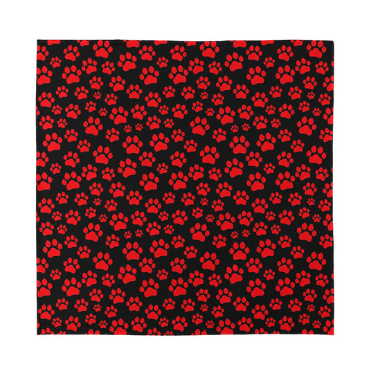 Red And Black Paw Pattern Print Silk Bandana