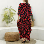 Red And Black Paw Pattern Print Silk V-Neck Kaftan Dress