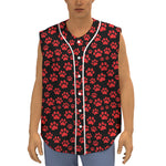 Red And Black Paw Pattern Print Sleeveless Baseball Jersey