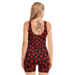 Red And Black Paw Pattern Print Sleeveless One Piece Swimsuit