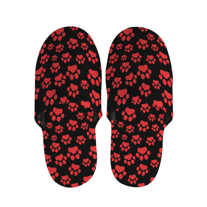 Red And Black Paw Pattern Print Slippers