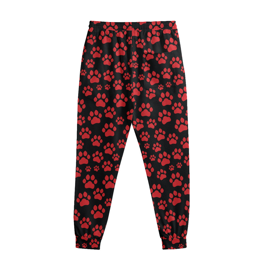 Red And Black Paw Pattern Print Sweatpants