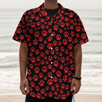Red And Black Paw Pattern Print Textured Short Sleeve Shirt