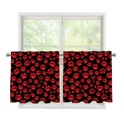 Red And Black Paw Pattern Print Tier Curtains