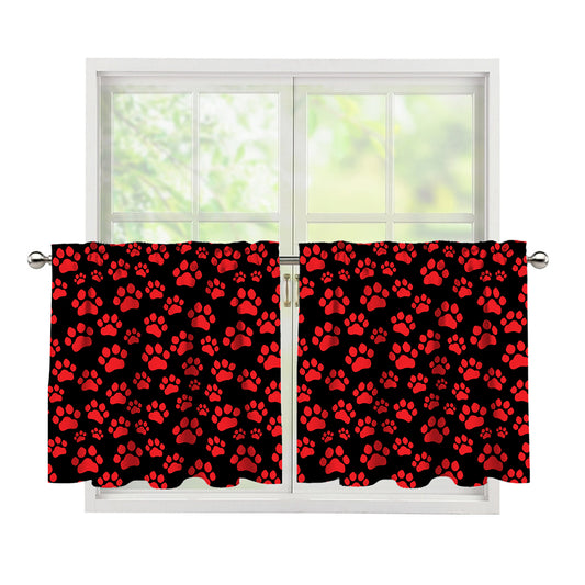 Red And Black Paw Pattern Print Tier Curtains
