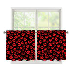 Red And Black Paw Pattern Print Tier Curtains