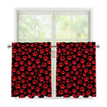 Red And Black Paw Pattern Print Tier Curtains