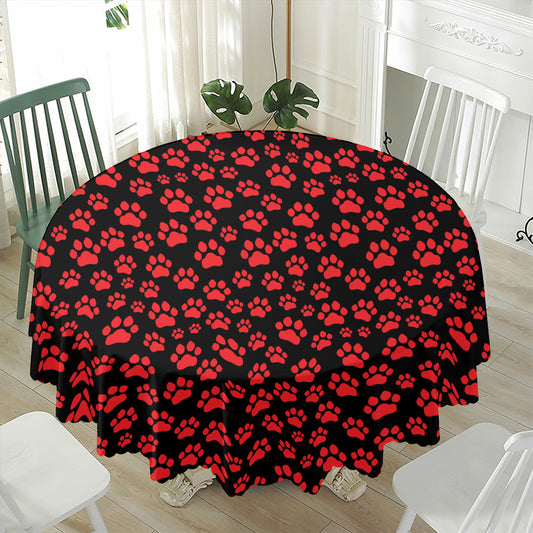 Red And Black Paw Pattern Print Waterproof Round Tablecloth