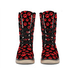 Red And Black Paw Pattern Print Winter Boots