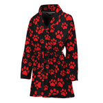 Red And Black Paw Pattern Print Women's Bathrobe