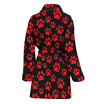 Red And Black Paw Pattern Print Women's Bathrobe