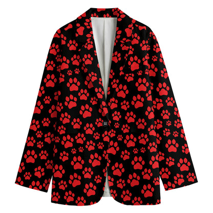 Red And Black Paw Pattern Print Women's Blazer