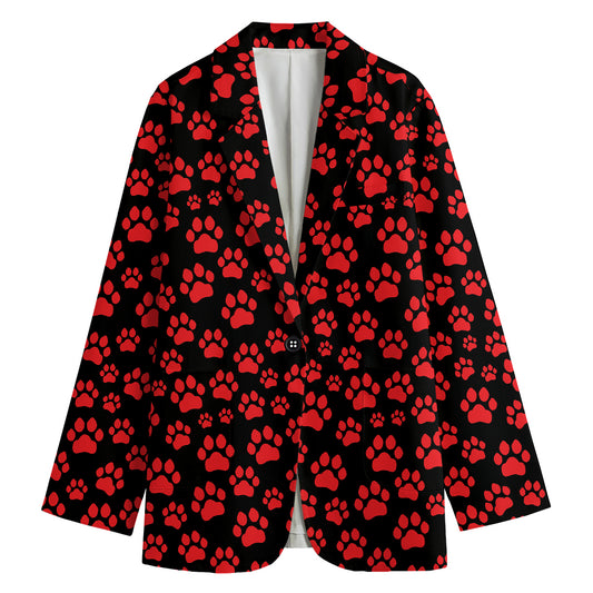Red And Black Paw Pattern Print Women's Blazer